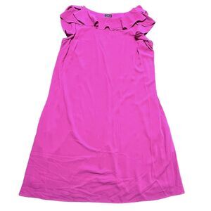 Worthington Women's 14 Pink Shift Dress‎ Sleeveless Ruffle Neckline Epaulets